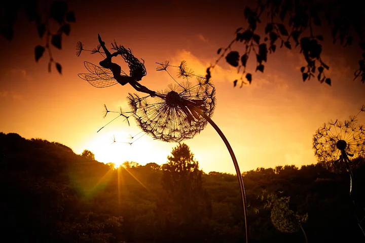 Metal Fairy Garden Stakes with Dandelion Designs and Multiple Style Options