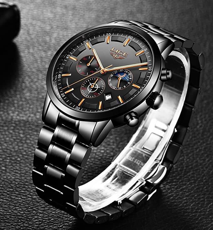 Military Black Steel Watch Stainless Steel Men’s Waterproof Wristwatch