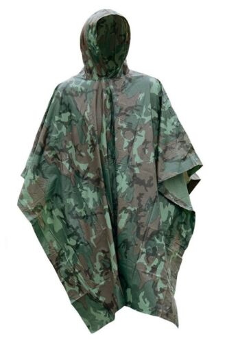 Military Style Hooded Rain Poncho with Tarp and Shelter Conversion