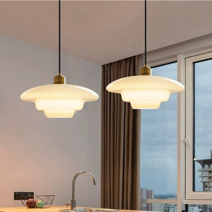 Milky White Glass Pendant Light with Brass Detail