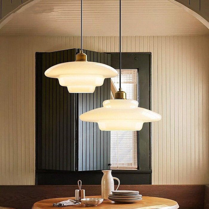 Milky White Glass Pendant Light with Brass Detail
