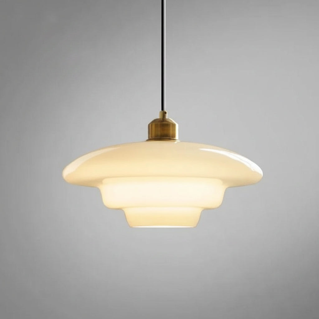 Milky White Glass Pendant Light with Brass Detail
