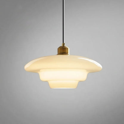 Milky White Glass Pendant Light with Brass Detail
