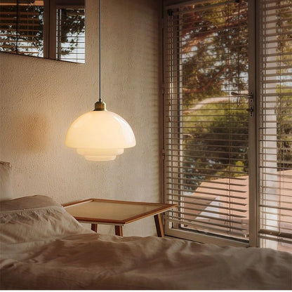 Milky White Glass Pendant Light with Brass Detail