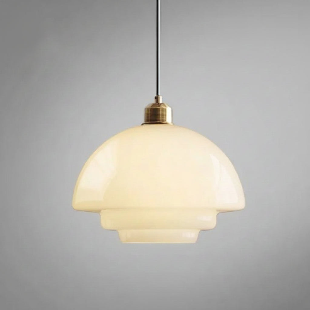 Milky White Glass Pendant Light with Brass Detail