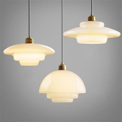 Milky White Glass Pendant Light with Brass Detail