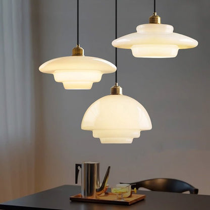 Milky White Glass Pendant Light with Brass Detail