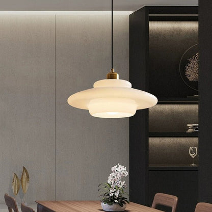 Milky White Glass Pendant Light with Brass Detail
