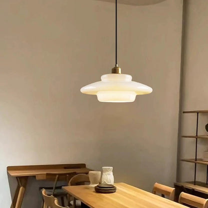 Milky White Glass Pendant Light with Brass Detail