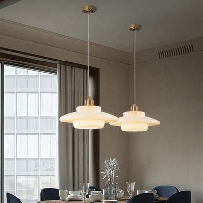Milky White Glass Pendant Light with Brass Detail