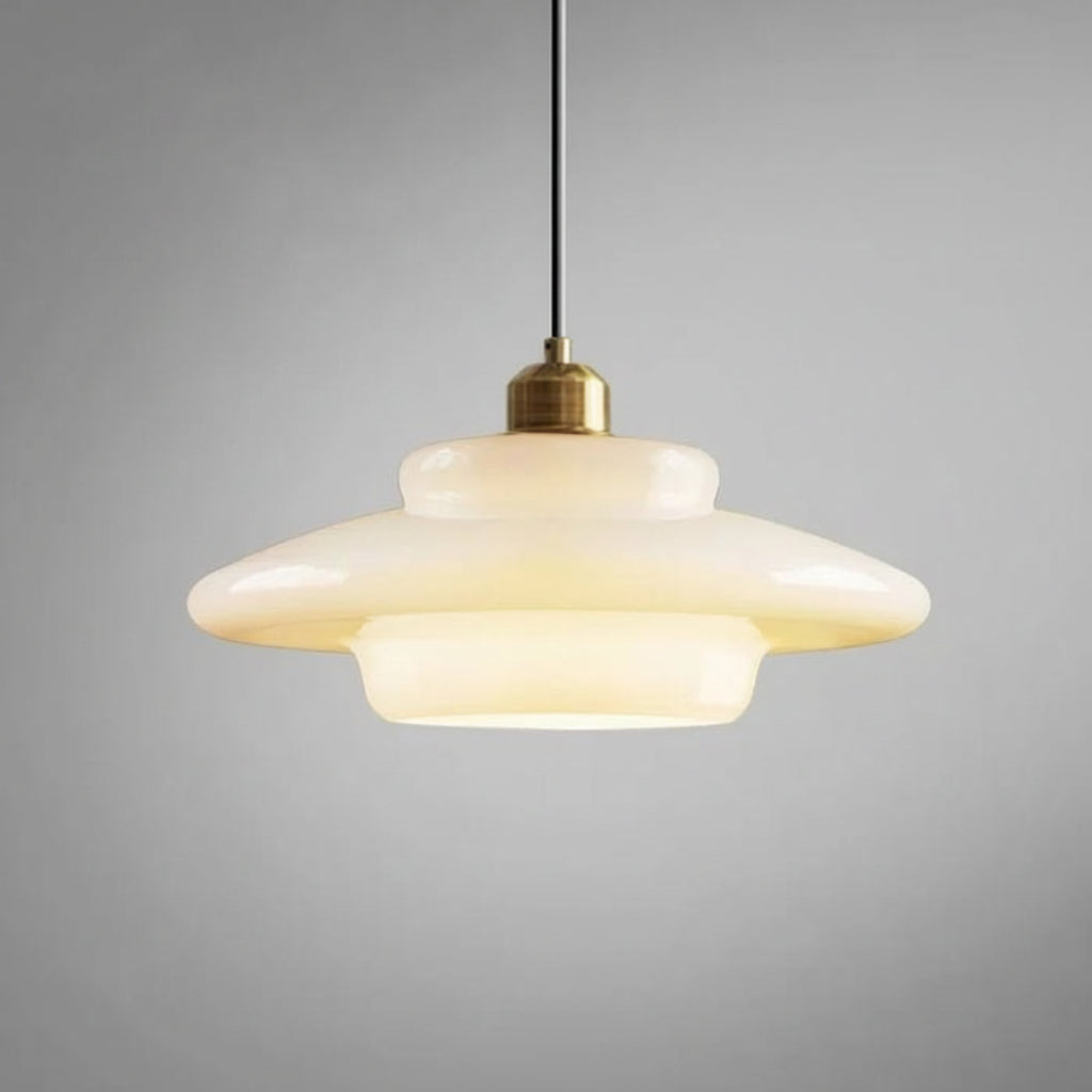 Milky White Glass Pendant Light with Brass Detail