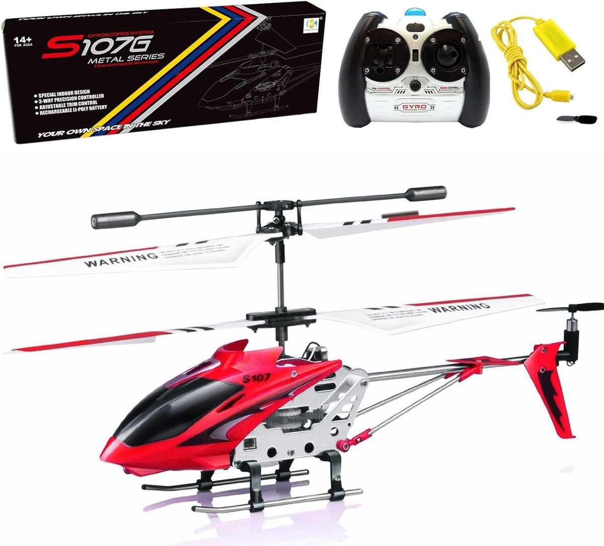 Mini RC Helicopter with Gyro, Durable Metal Frame and 3-Channel Control in Red