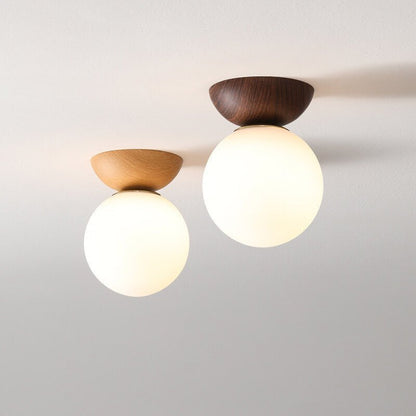 Minimal Wood and Glass LED Ceiling Light