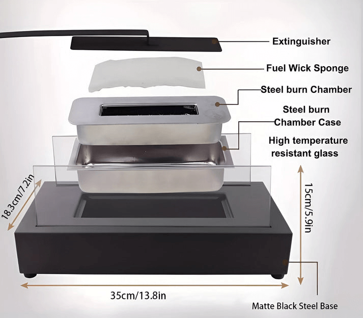 Modern Bioethanol Table Fireplace with Tempered Glass