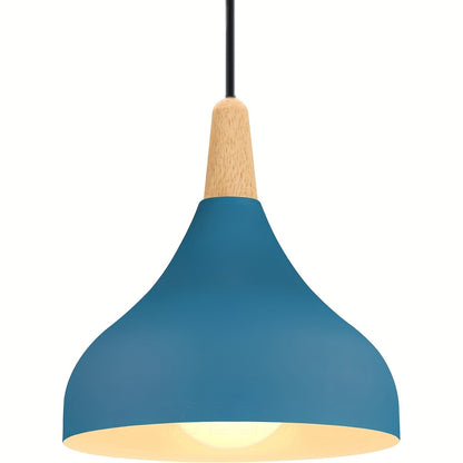 Modern Teardrop Metal and Wood Pendant Light