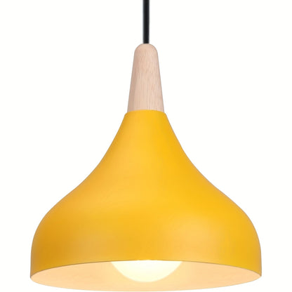 Modern Teardrop Metal and Wood Pendant Light