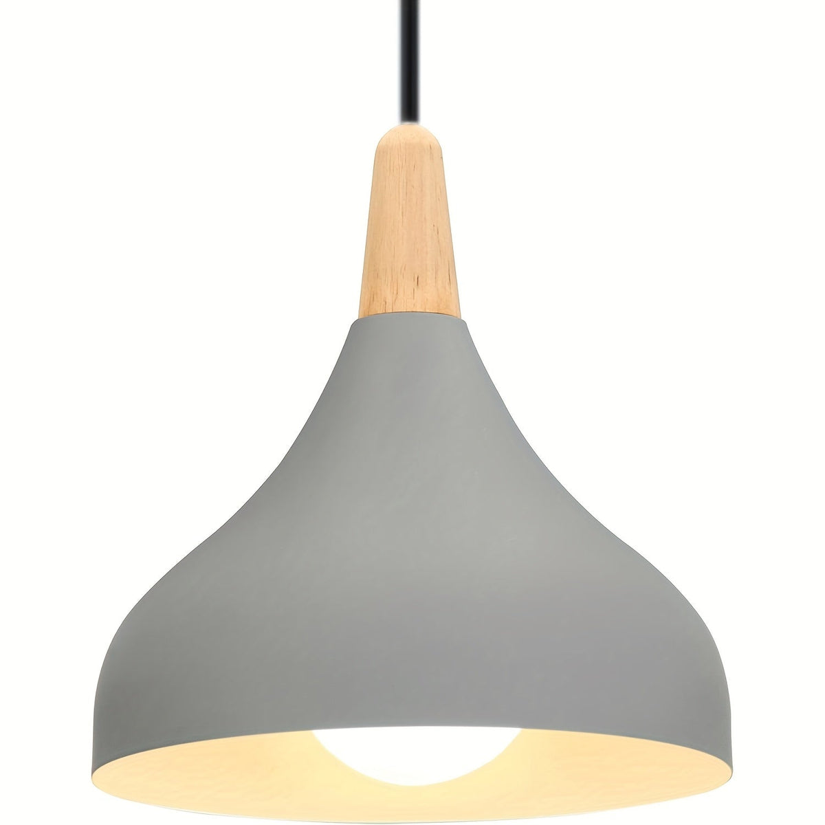 Modern Teardrop Metal and Wood Pendant Light