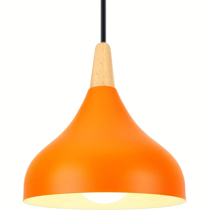 Modern Teardrop Metal and Wood Pendant Light