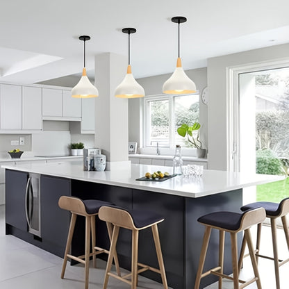 Modern Teardrop Metal and Wood Pendant Light