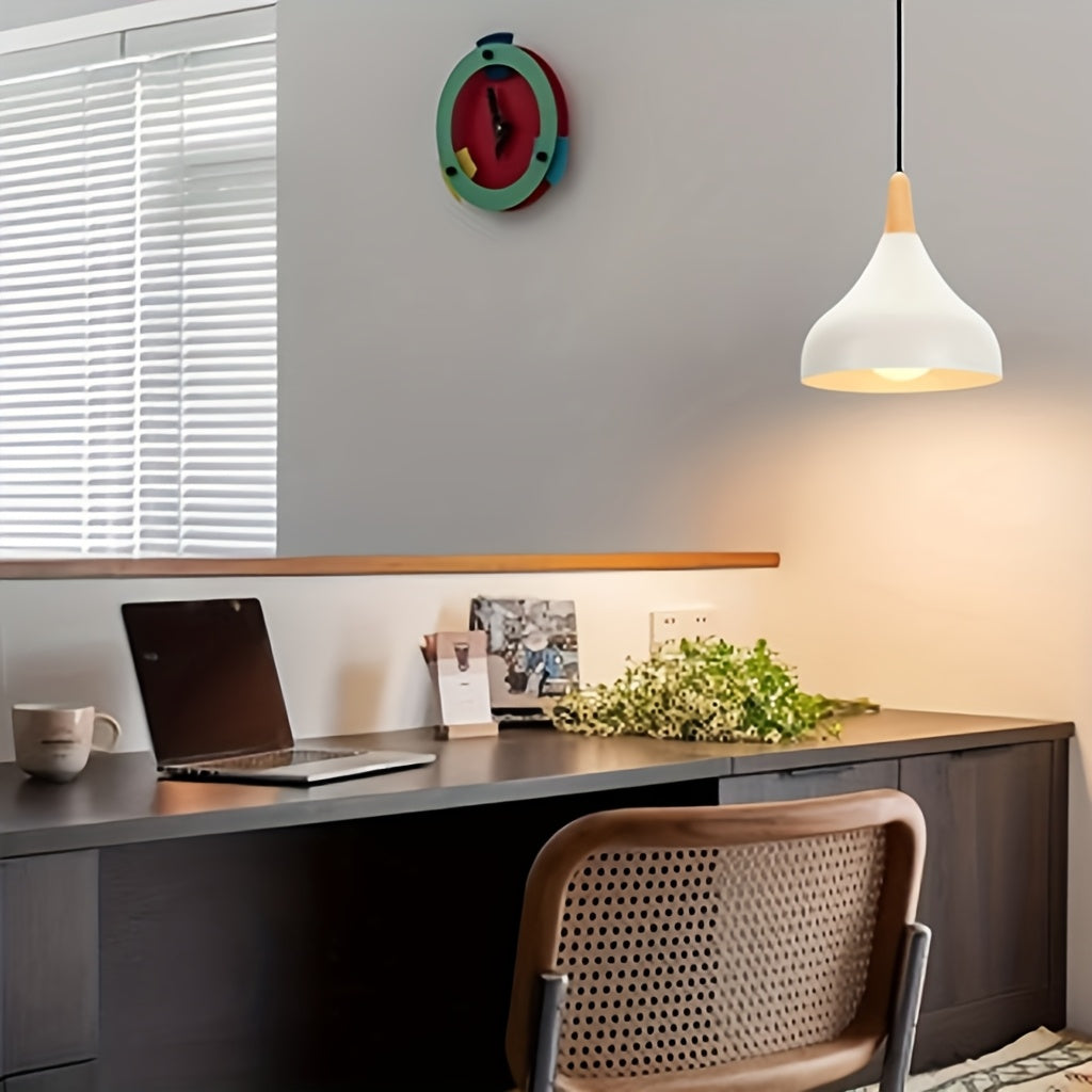 Modern Teardrop Metal and Wood Pendant Light