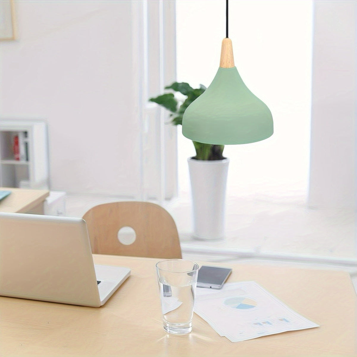 Modern Teardrop Metal and Wood Pendant Light