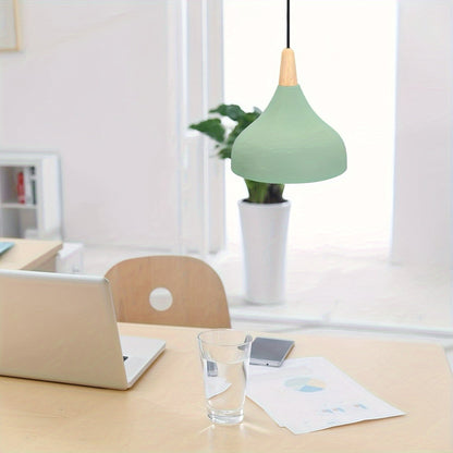 Modern Teardrop Metal and Wood Pendant Light