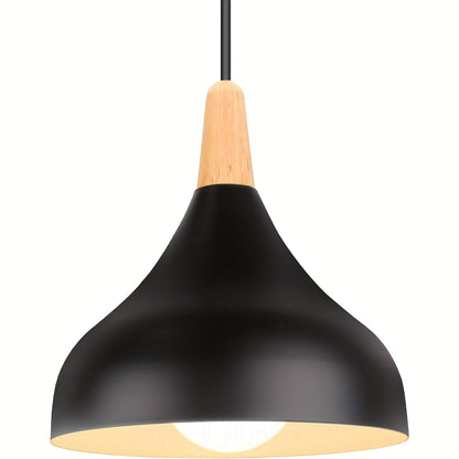 Modern Teardrop Metal and Wood Pendant Light