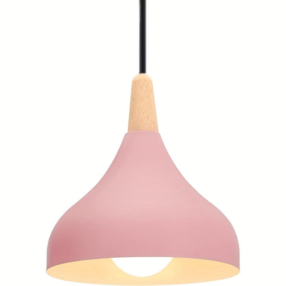 Modern Teardrop Metal and Wood Pendant Light