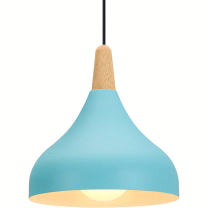 Modern Teardrop Metal and Wood Pendant Light