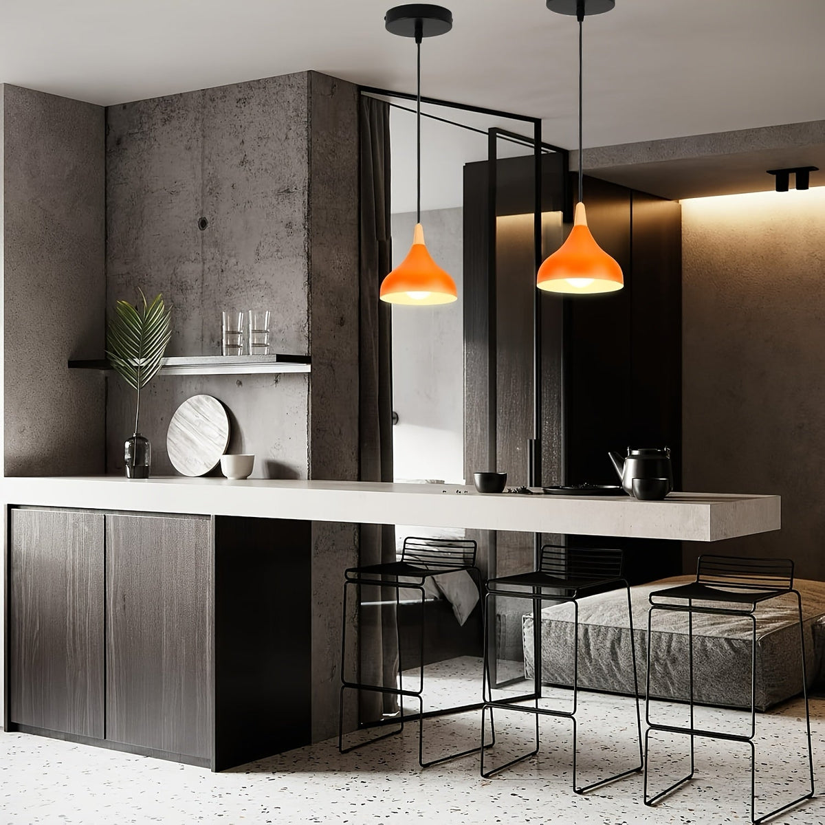 Modern Teardrop Metal and Wood Pendant Light