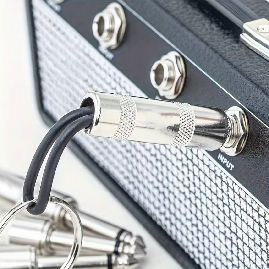 Musical Guitar Amp Style Key Holder with 4 Plug Keychains