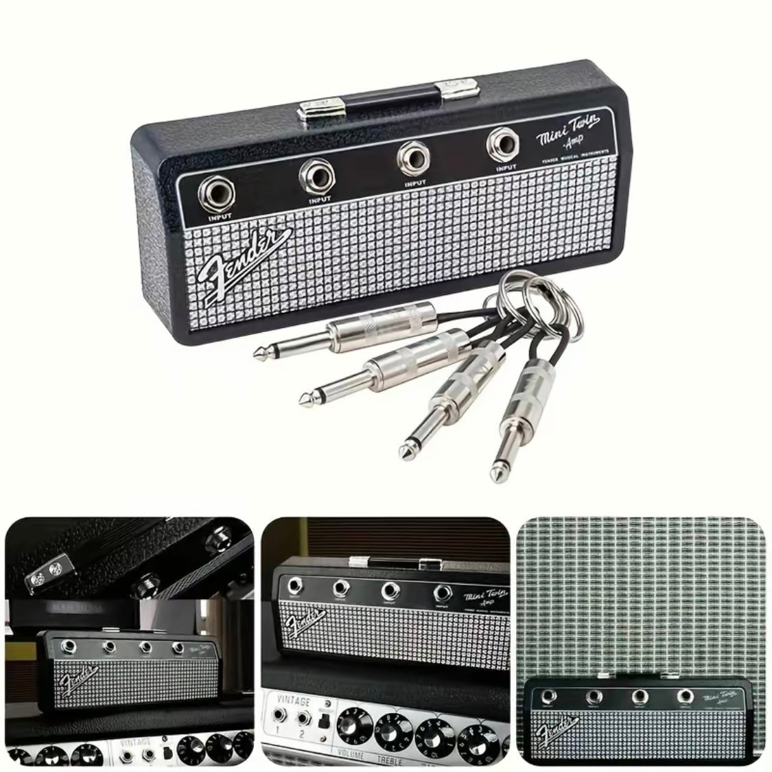 Musical Guitar Amp Style Key Holder with 4 Plug Keychains