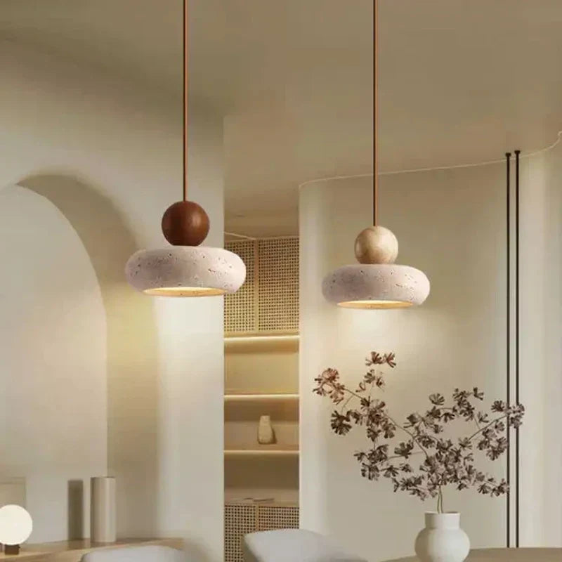 Natural Stone and Wood Pendant Light