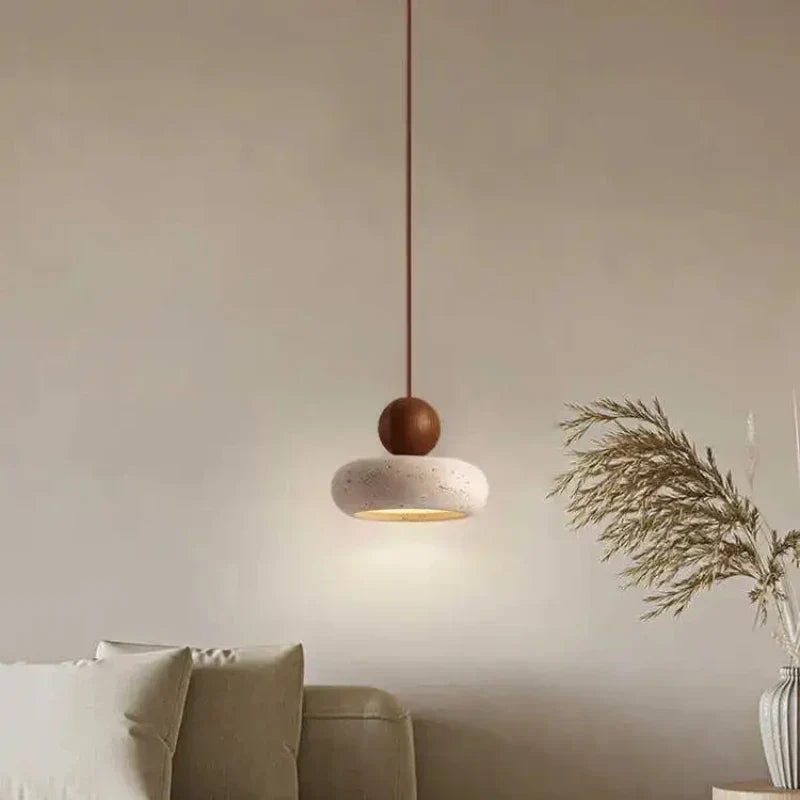 Natural Stone and Wood Pendant Light
