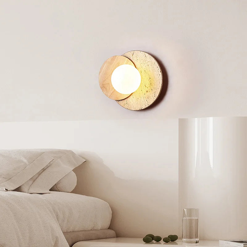 Natural Stone and Wood Wall Lamp