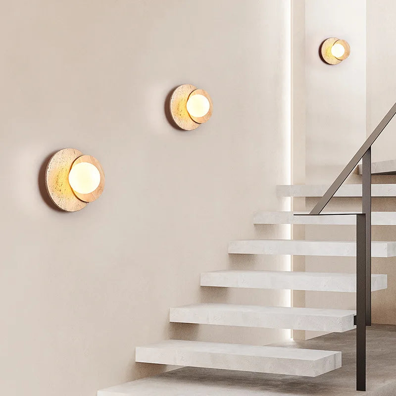 Natural Stone and Wood Wall Lamp