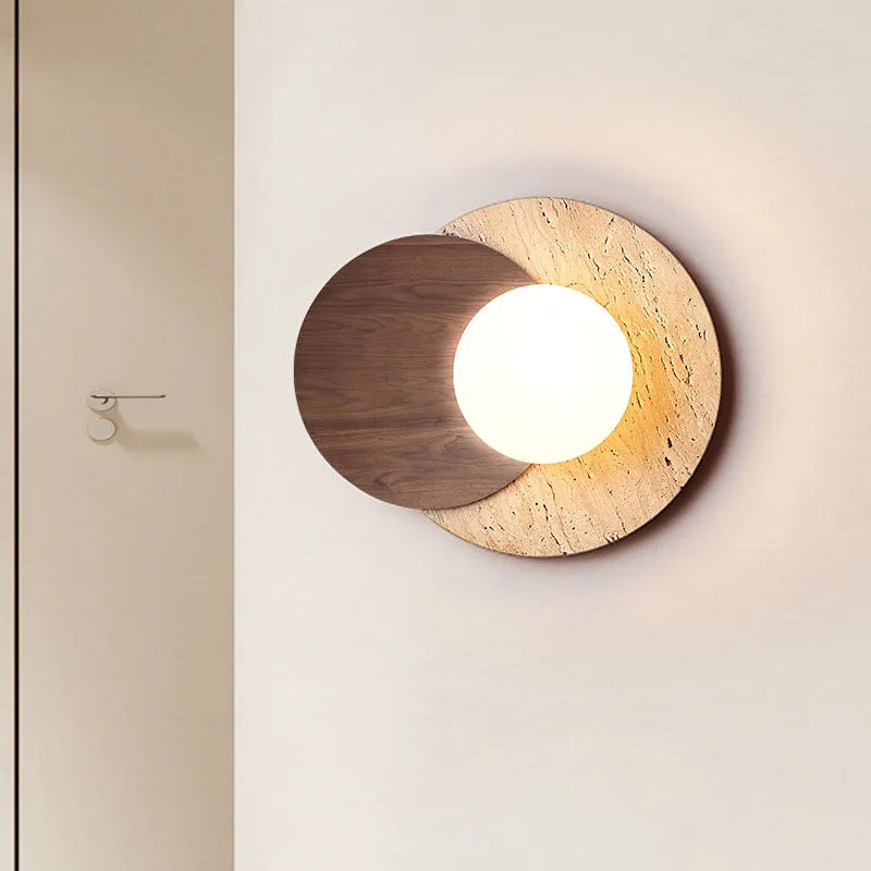 Natural Stone and Wood Wall Lamp
