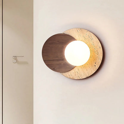 Natural Stone and Wood Wall Lamp