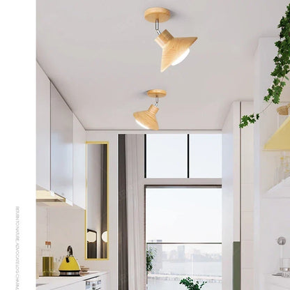 Lampada da soffitto conica in legno naturale, con direzione regolabile