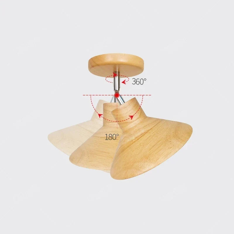 Lampada da soffitto conica in legno naturale, con direzione regolabile