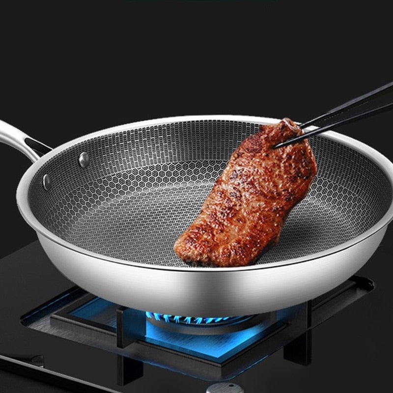 Non Stick Stainless Steel Frying Pan Durable Scratch Resistant Cooking Pan