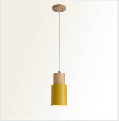 Nordic Cylinder Pendant Light with Wood Accent