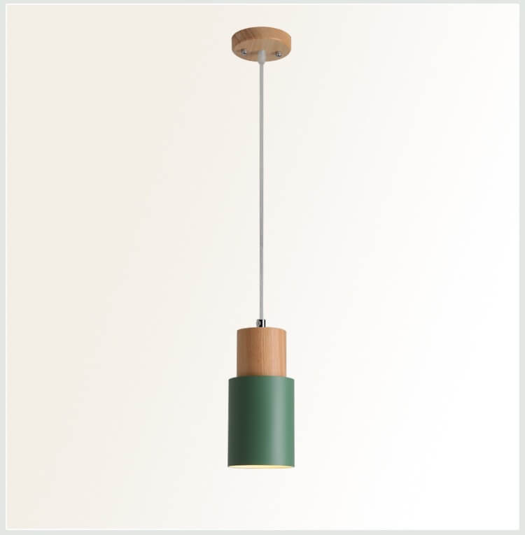 Nordic Cylinder Pendant Light with Wood Accent