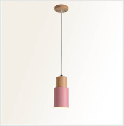 Nordic Cylinder Pendant Light with Wood Accent