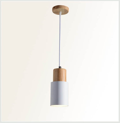 Nordic Cylinder Pendant Light with Wood Accent