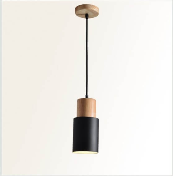 Nordic Cylinder Pendant Light with Wood Accent