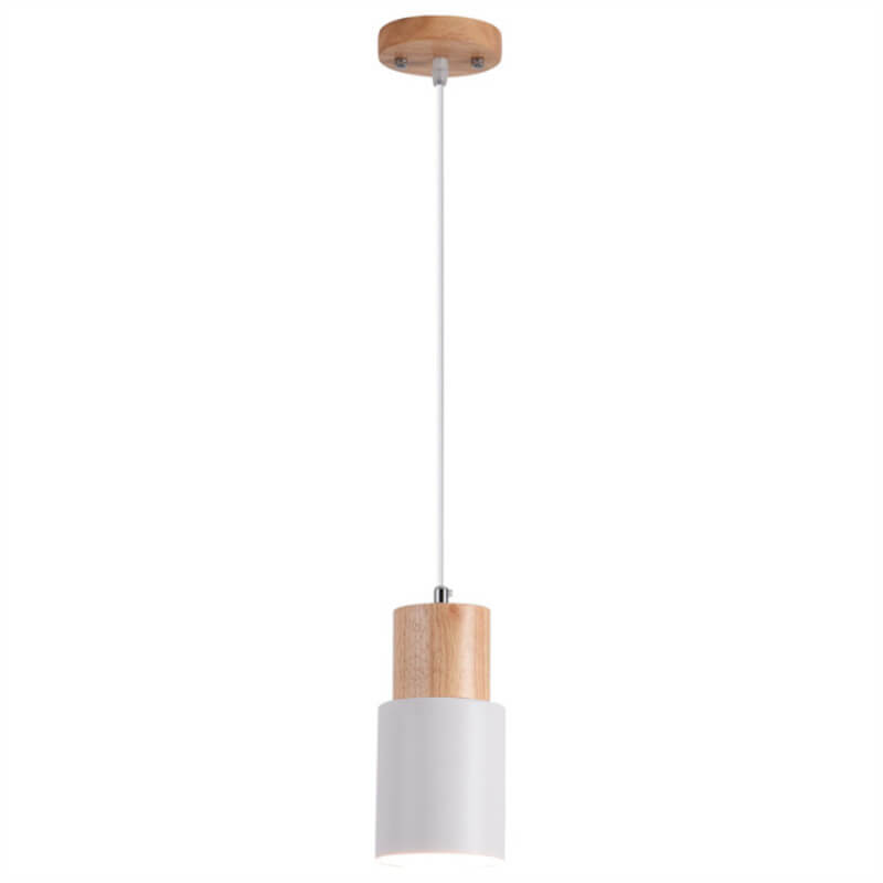 Nordic Cylinder Pendant Light with Wood Accent