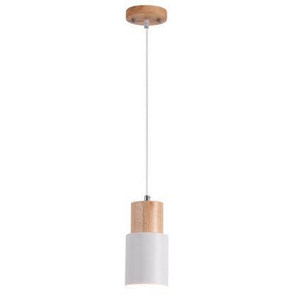 Nordic Cylinder Pendant Light with Wood Accent