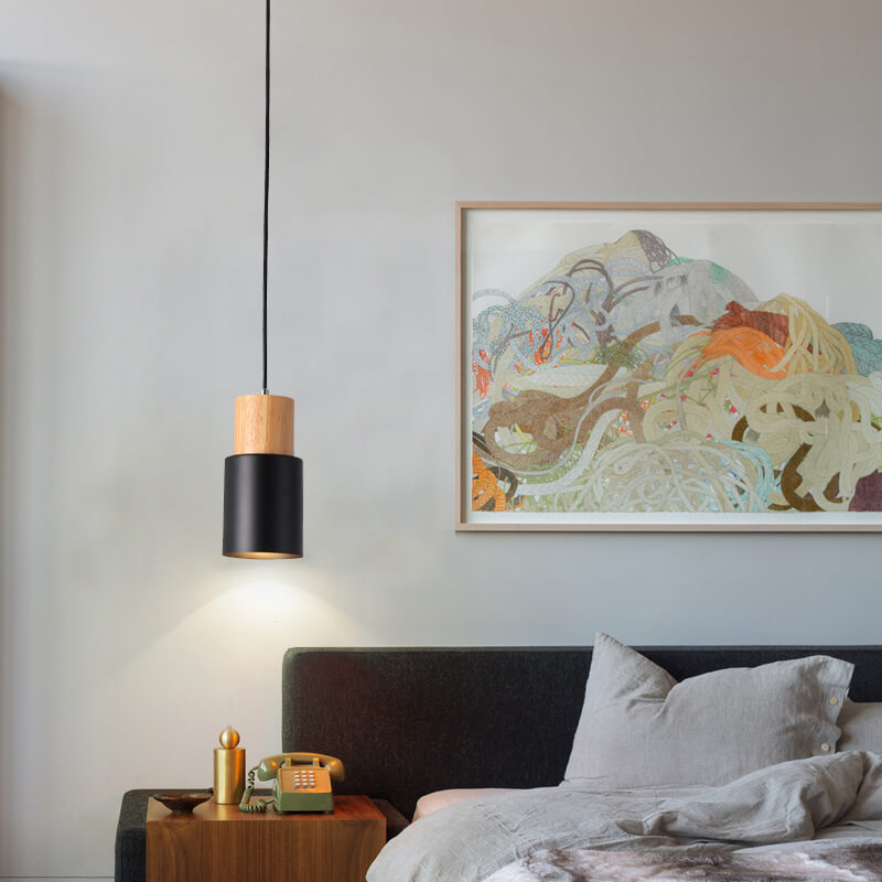 Nordic Cylinder Pendant Light with Wood Accent