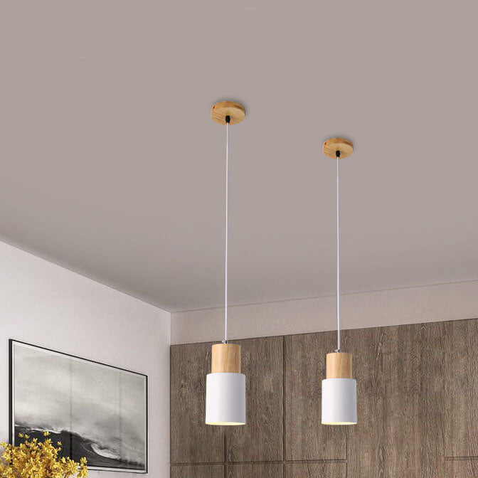 Nordic Cylinder Pendant Light with Wood Accent